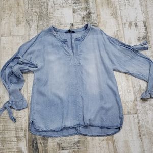 Cold shoulder chambray blouse